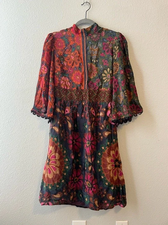 NWT FARM Rio x Anthropologie Mock Neck Abstract Floral Dress Small - Picture 2 of 12